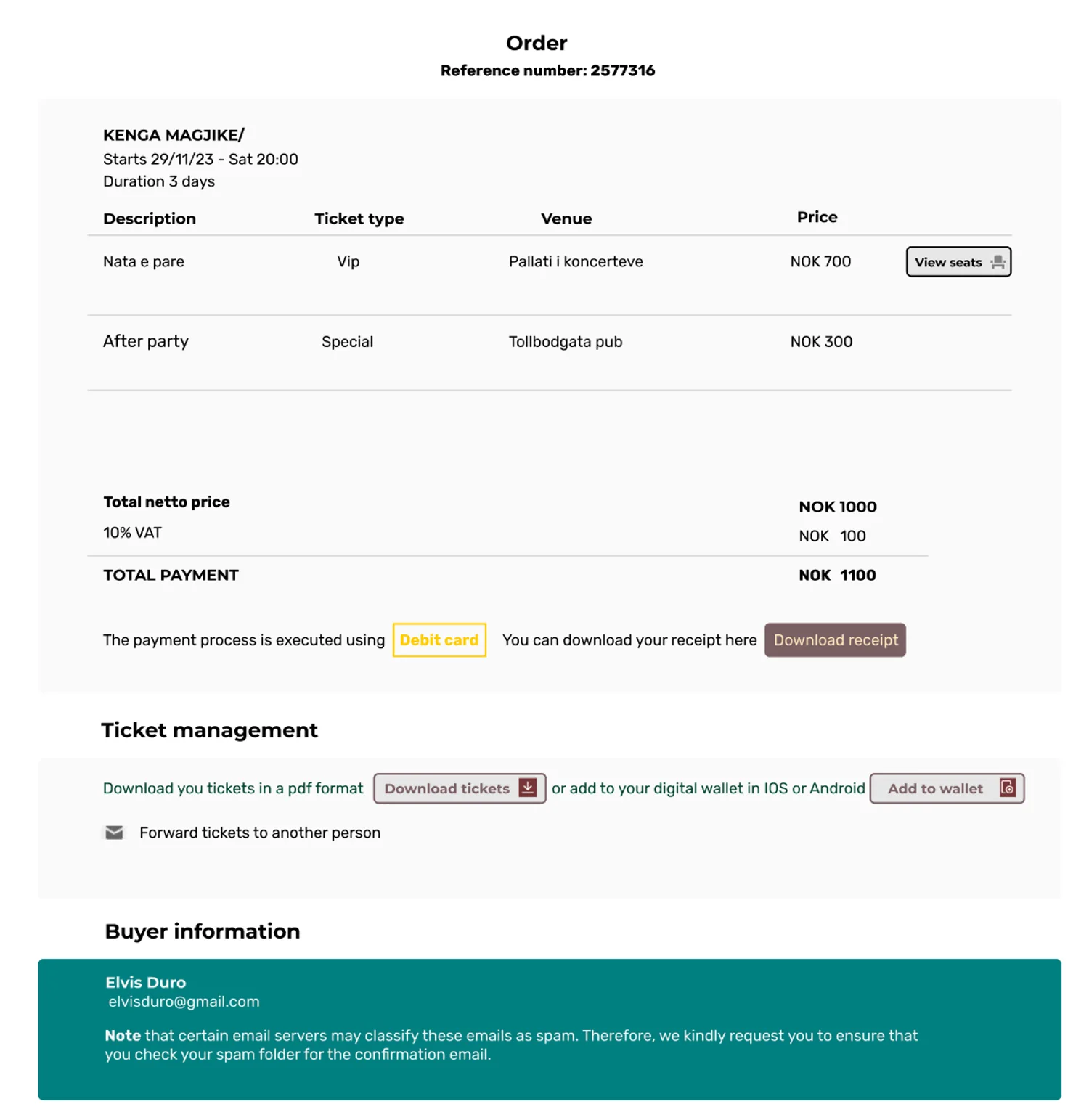 Tickin — Kvitteringshåndtering