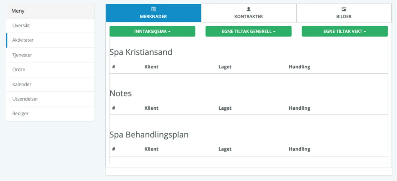 Vitality Hub — Klientaktivitet og historikk
